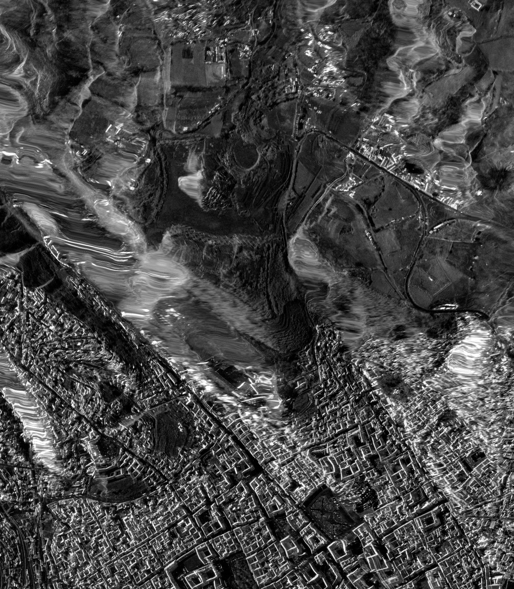The real radar image over Sacsayhuamán and Cusco, resampled onto the ground