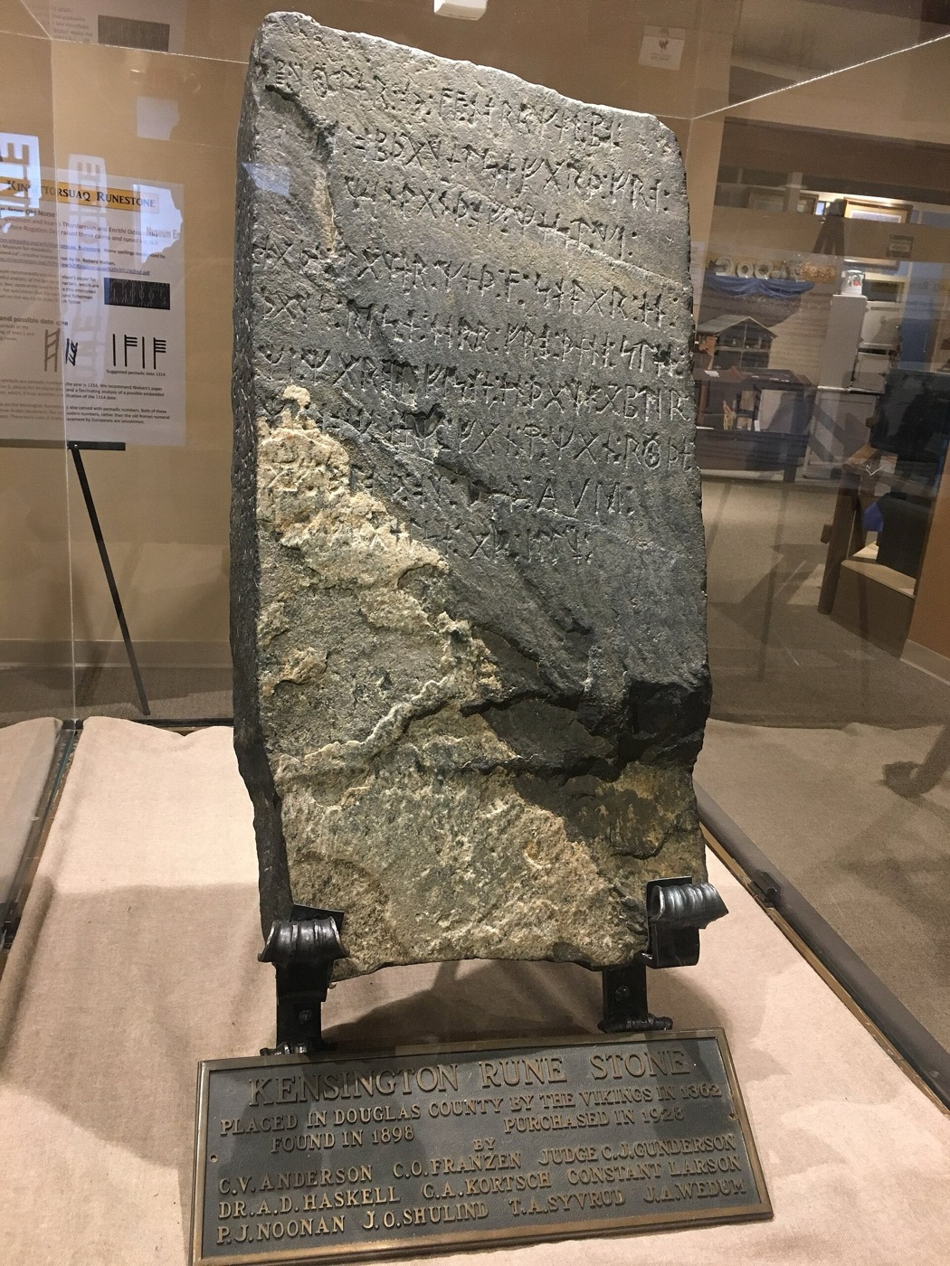 The Kensington Runestone, showing the runes carved on its face.